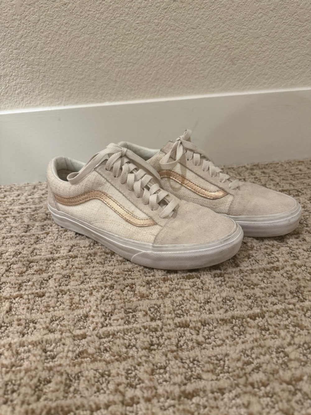 Vans Beige and Gold Old Skool Sneakers